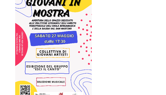 SABATO 27 maggio dalle ore 17.30 apertura del nuovo spazio dedicato alle Politiche Giovanili dell'Ambito Territoriale dell'Isola Bergamasca e della Bassa Val San Martino presso Valtrighe di Mapello in via San Zenone n.4 