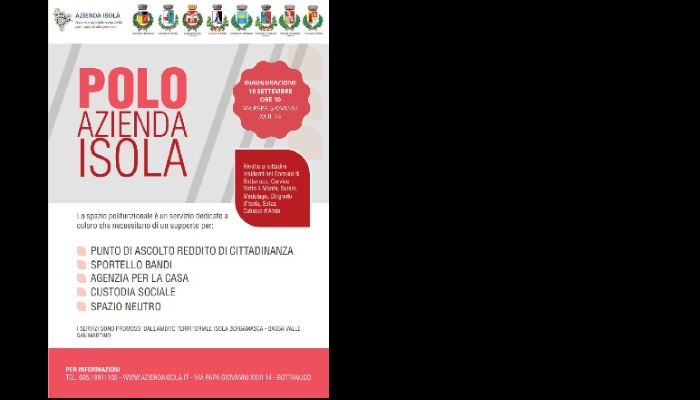 Inaugurazione Polo Sociale di Azienda Isola, sito presso il Comune di Bottanuco – Via Papa Giovanni XXIII° n. 14