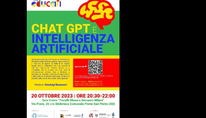 CHAT GPT E INTELLIGENZA ARTIFICIALE - Venerdì 20 ottobre alle ore 20,30 presso la biblioteca di Ponte San Pietro