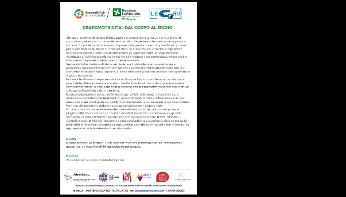 CORSO DI FORMAZIONE 0/6: GRAFOMOTRICITA’: DAL CORPO AL SEGNO