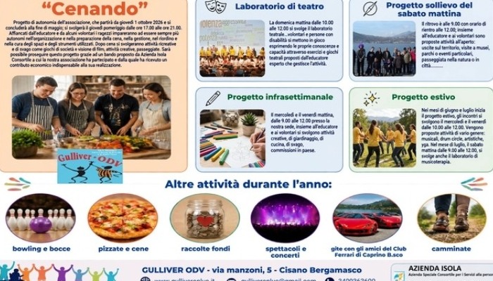 immagine di Progetto Cenando dell'Associazione Gulliver con il contributo di Azienda Isola per il Bando Associazioni 2026