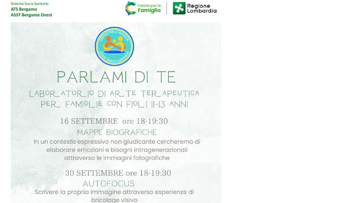 immagine di PARLAMI DI TE: laboratorio di arte terapeutica per famiglie con figli 11-13 anni