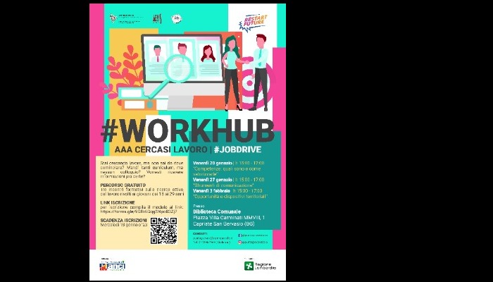 #WORKHUB  #JOBDRIVE presso Biblioteca comunale, Piazza Villa Carminati MMVIII n° 1 - Capriate San Gervasio