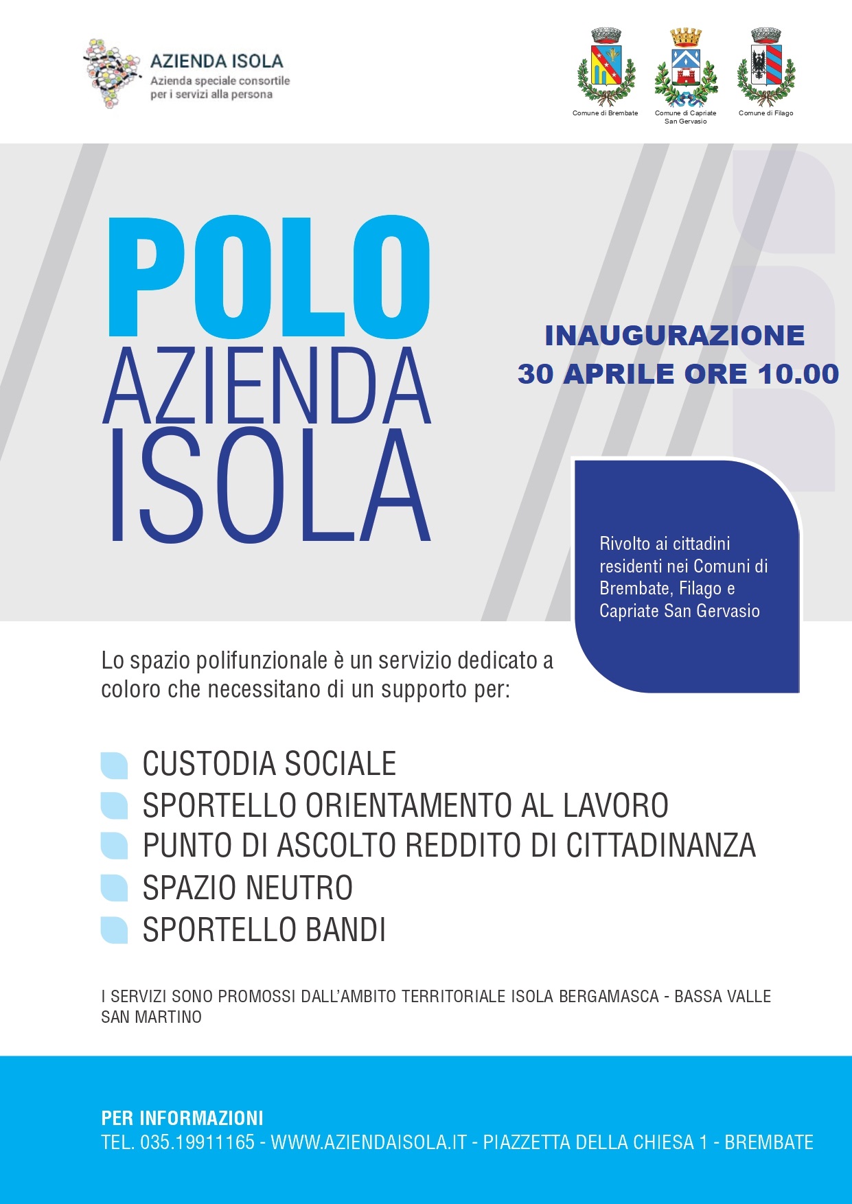 Inaugurazione Polo Sociale di Brembate - 30 aprile ore 10